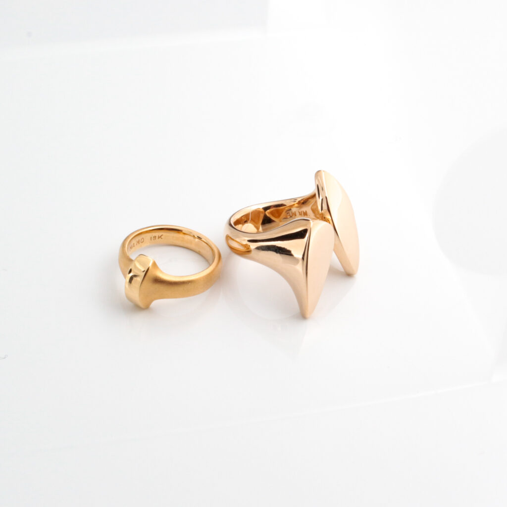 18k sculpted ring with 14k architectural split ring made by Ma Mo Jewelry Design